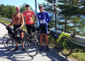 Historic victory M5 recumbent in mountain stage Viking Tour Norway amongst 300 road bikes